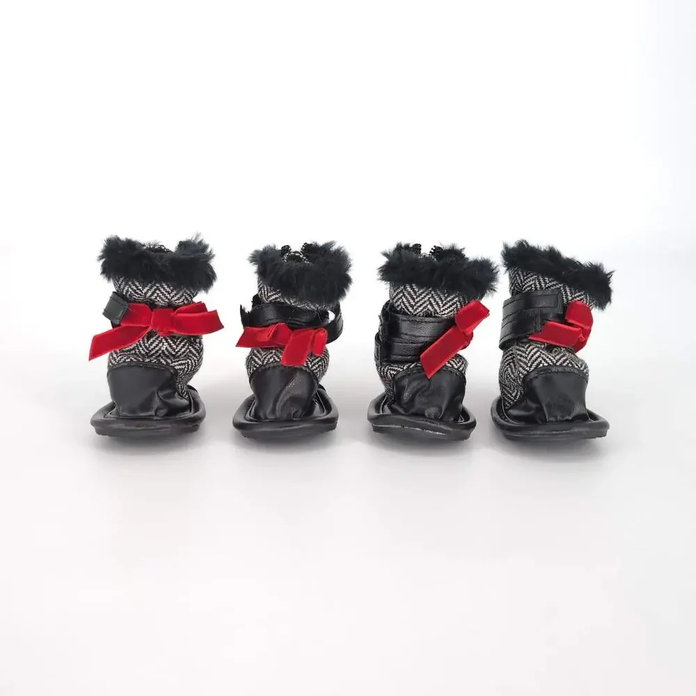 Pooch-A-Lini Pet Black & White Dog Booties with Carry Pouch - Set of FOUR - GUC